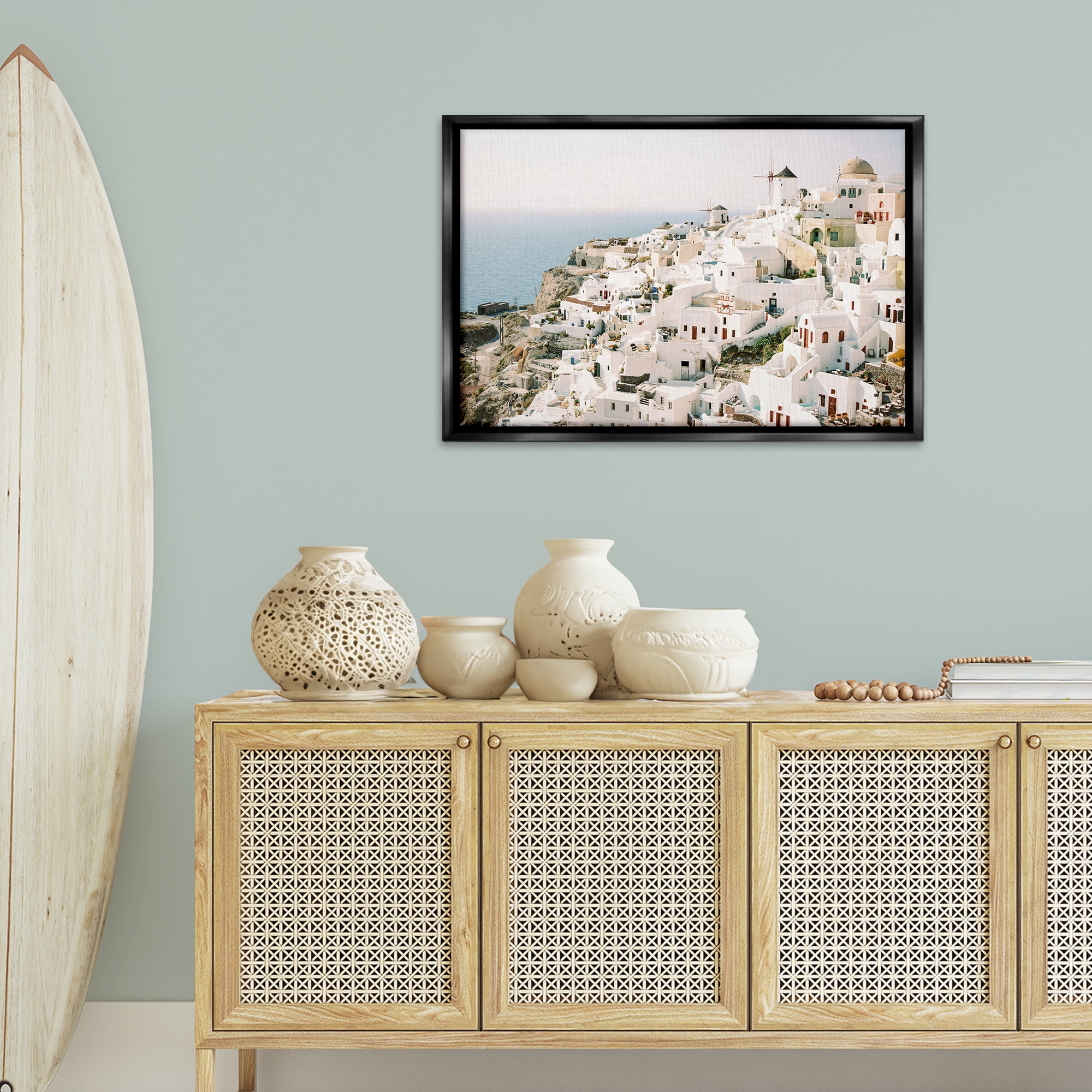Stupell Industries European Seaside City Town & City Photography Black Floater Framed Canvas Art Print Wall Art, 31 x 21