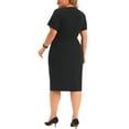 thumbnail image 3 of Agnes Orinda Women's Plus Size Dress Button Crew Neck Slim Office Bodycon Pencil Dress 1X Black, 3 of 6