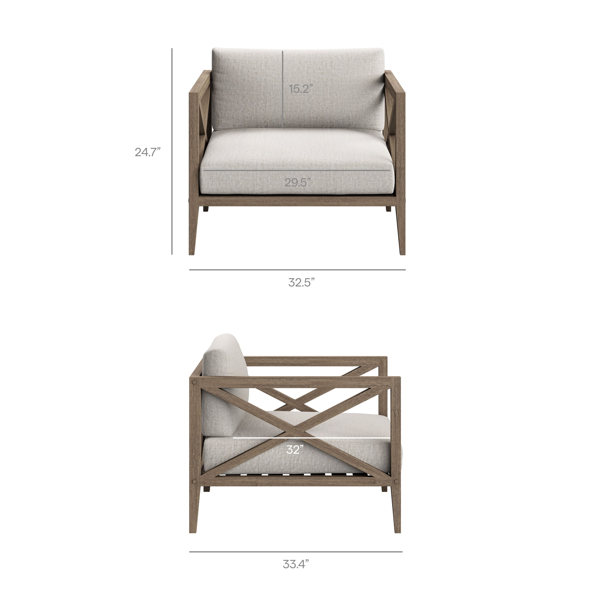 Modway Northlake 5-Piece Outdoor Teak Wood Furniture Set in Weathered Gray Pebble