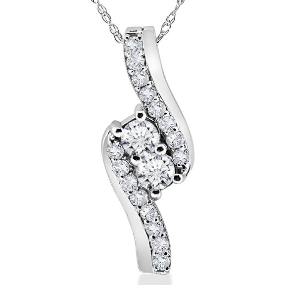 Pompeii 3/4CT Forever Us Two Stone Diamond Pendant 10K White Gold (I-J,I1-I2)
