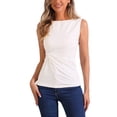 thumbnail image 1 of INSPIRAR CHIC Blusas sin mangas con nudo frontal para mujer, cuello redondo, casual, XS, blanca, 1 of 5