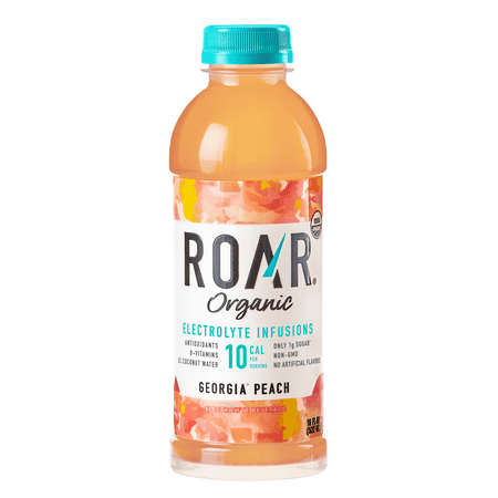 Roar Organic Beverage Georgia Peach with Antioxidants, B Vitamins, Low-Calorie, Low-Sugar, Low-Carb, 18 Fl Oz (Pack of 12)
