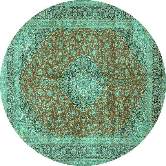 Ahgly Company Indoor Round Medallion Turquoise Blue Traditional Area Rugs, 6' Round