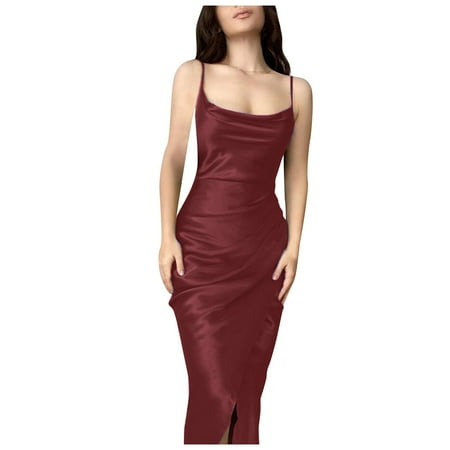 

Qufokar Yellow Maternity Dress Mid Dress 2022 Girl Style Low Satin Split Strap Dress for Woman