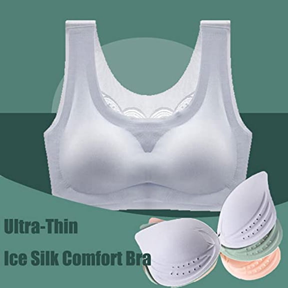 VISALY Sports Bras For Women Plus Size Sports Bra Women Ultra Thin Ice Silk Bra Comfortable Plus Size Seamless Wireless Sports Bra With Removable Pads Wireless Bras Sleep Bras Comfortable Bras Grey L