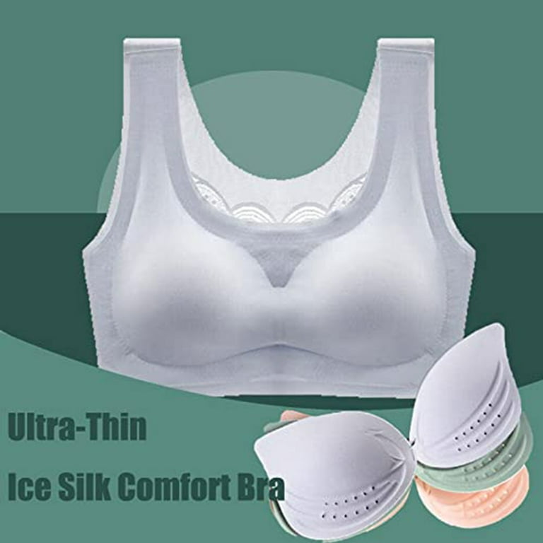 Women Ultra Thin Ice Silk Bra Comfortable Plus Size Seamless Wireless  Sports Bra With Removable Pads 