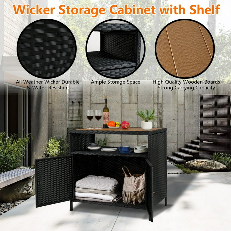 Faitaliicy Outdoor Wicker Rattan Storage Cabinet With Shelf Powder - Main Image