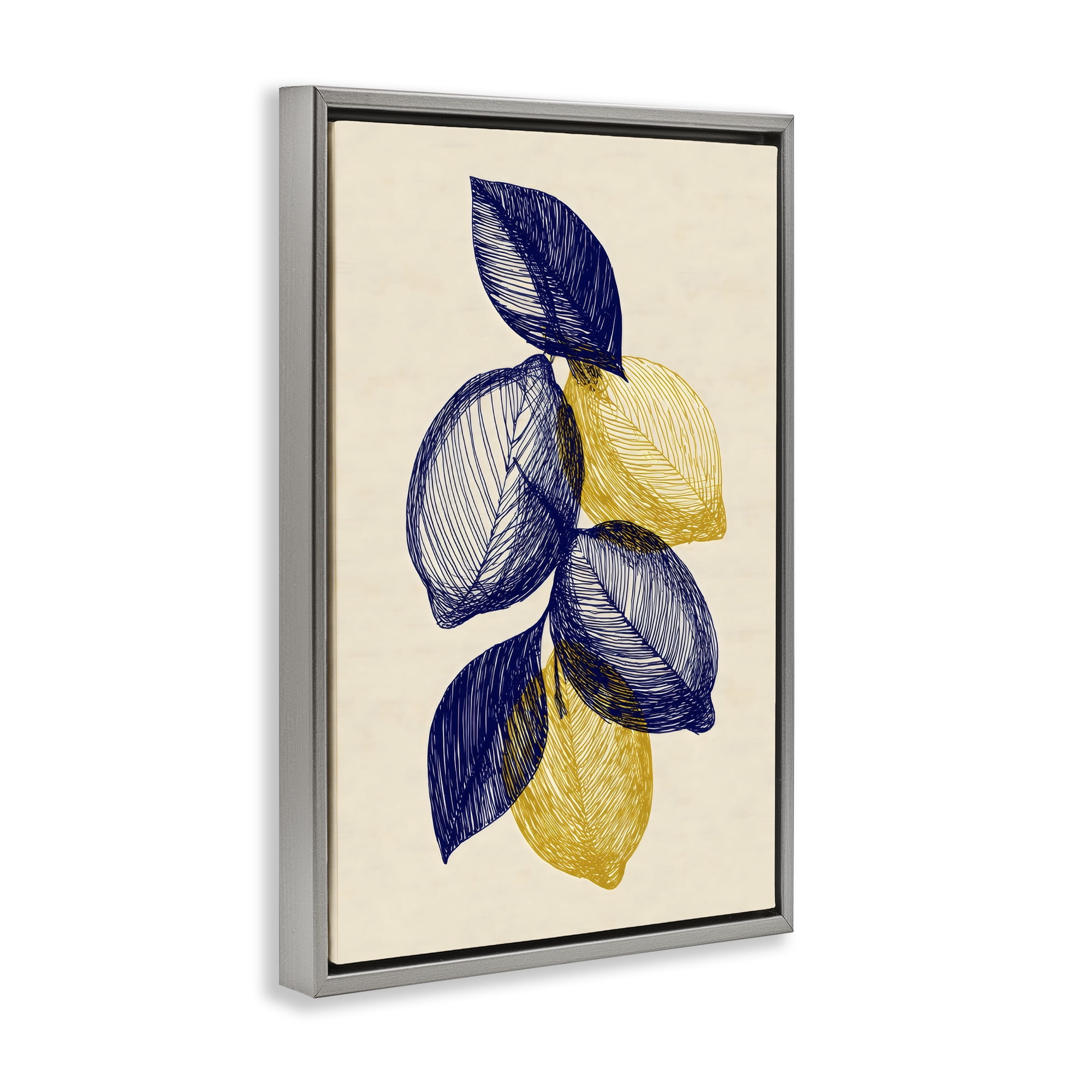 Stupell Industries Navy Lemons Botanical Sketch Gray Framed Floater Canvas Wall Art, design by Petal Prints Design