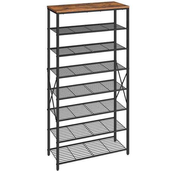 HOOBRO 8-Tier Shoe Storage Organizer Shoe Rack, Rustic Brown & Black, Holds up to 24-26 Pairs of Shoes
