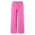 thumbnail image 3 of Shadoumai Girls Pants Linen Summer Casual Capri Pant Drawstring Elastic High Waist Lounge Wide Leg Cropped Trouser with Pockets, 3 of 4