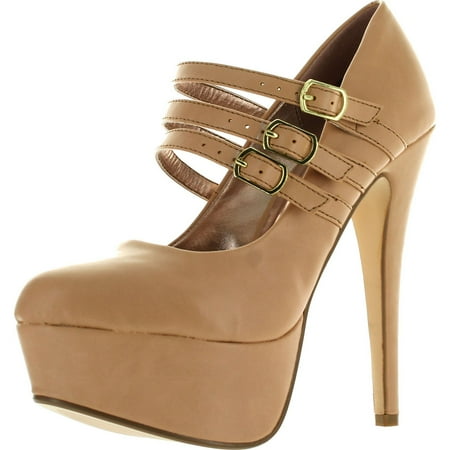 

Anne Michelle Womens Realove-02X Almond Toe Strappy Buckle Platform Stiletto Heel Pump Sandals Nude Crp 7