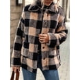 thumbnail image 5 of Women Winter Button Front Plaid Pattern Double Pocket Drop Shoulder Flannel Coat Long Sleeve Jacket Outwear Black XL, 5 of 8