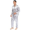 thumbnail image 2 of Mufeng Satin Silk Pajamas Set for Men Long Sleeve Sleepwear Button-Down Pj 2Pcs Comfy Loungewear Grey XL, 2 of 6