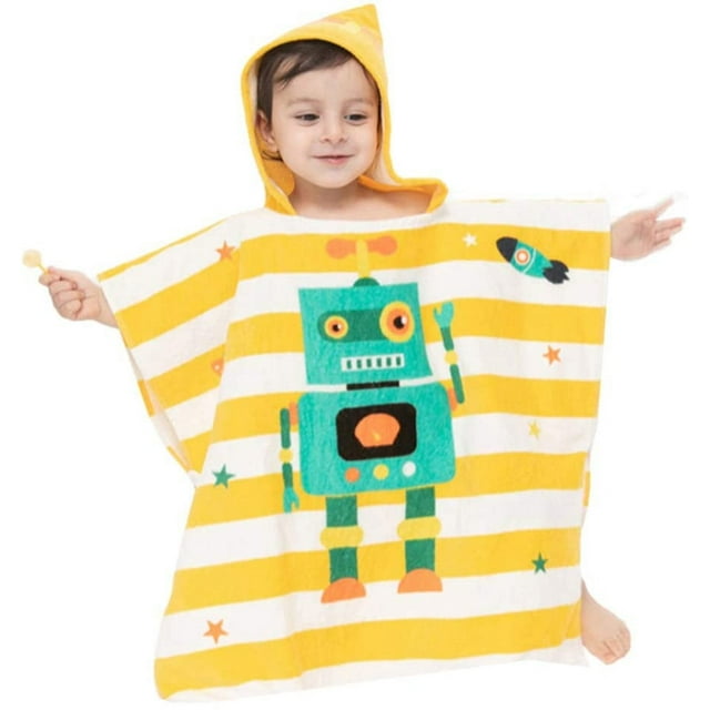 Poncho con capucha para baño/piscina/playa para niños, toalla de playa de algodón con estampado de animales de dibujos animados para bebés y niños-Robot- oso de fresa Electrónica