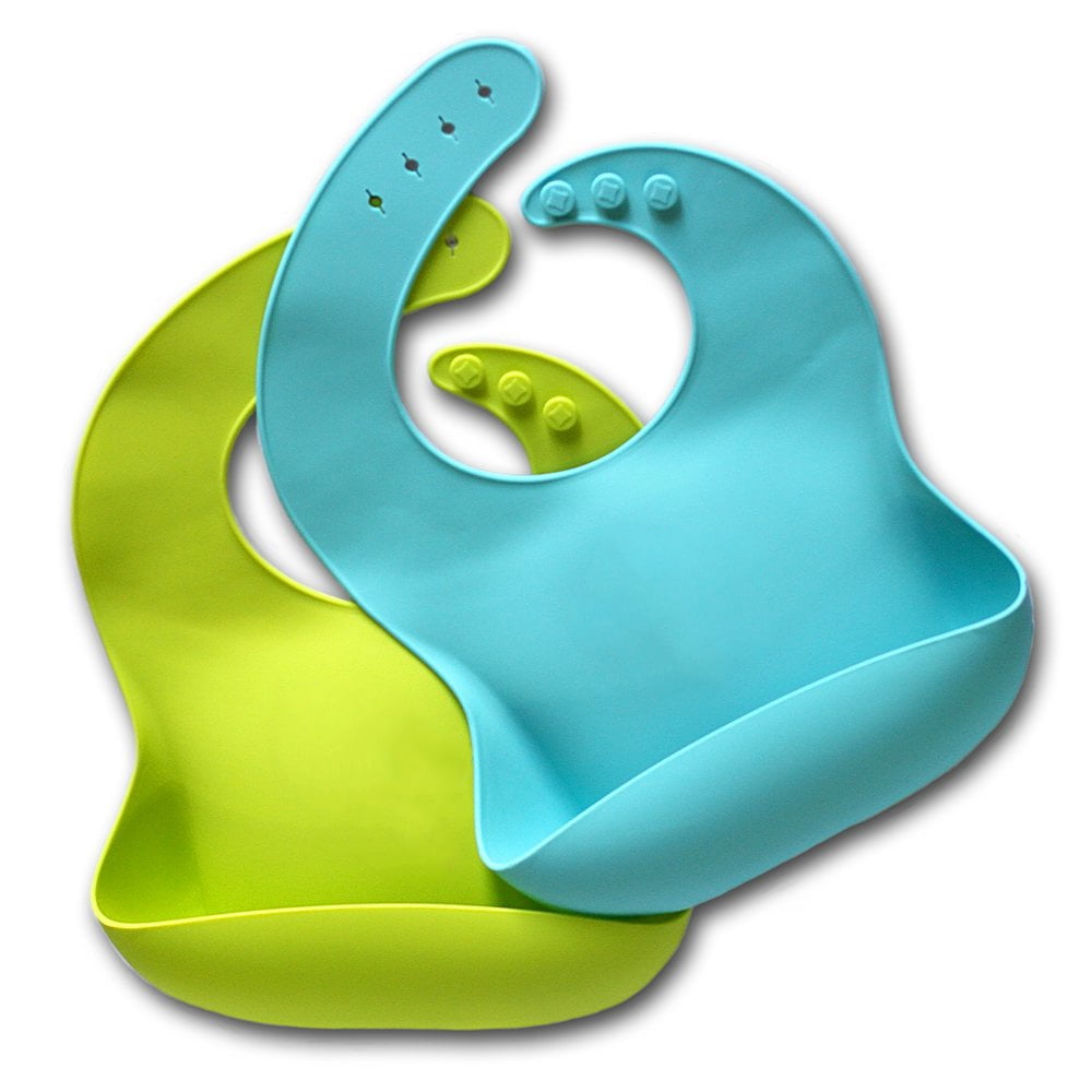 2 packs Baby Waterproof Soft Bib Infant Silicone Easily Wipes Clean Feeding Bibs 