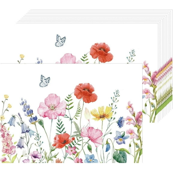 Floral Butterfly Paper Placemats Disposable 50 Pack Floral Placemats 16x 11 Inch Colored Flowers Butterfly Place Mats for Spring Summer Bridal Shower Wedding Birthday Party Supplies
