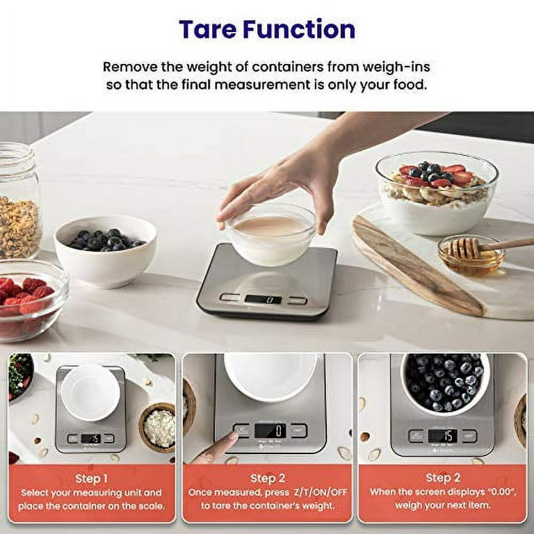Etekcity Kitchen Food Scale Small Digital Multifunction Scale, Back-lit LCD  Display, 0.04oz/1g Increment, 11 lb 5 kg, Food Grade 304 Stainless Steel  (Batteries Included) 