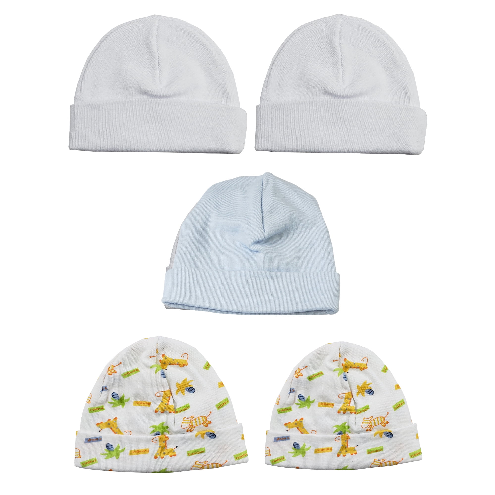LS-0485 Boys Baby Caps - Blue, White & Print - One Size - 5 per Pack
