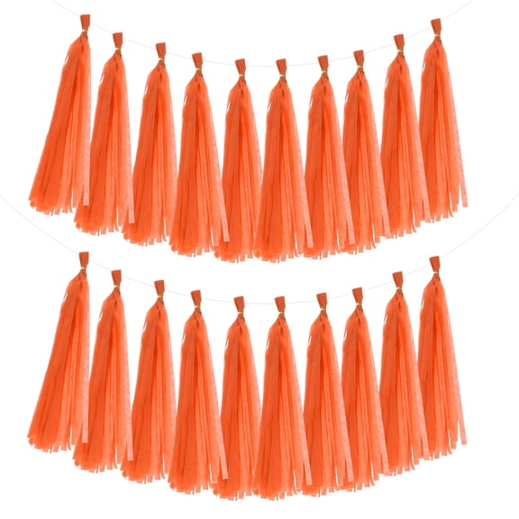 Uxcell 20Pcs Orange Tassel Garland 14.6 x 9.4 Inch Tissue Paper Tassel Banner
