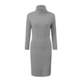 thumbnail image 3 of Women's Solid Slim Fit Long Sleeve Sweater Dress - Knitted Lapel, Slit Hem - Polyester Spandex for Fall/Winter, 3 of 4