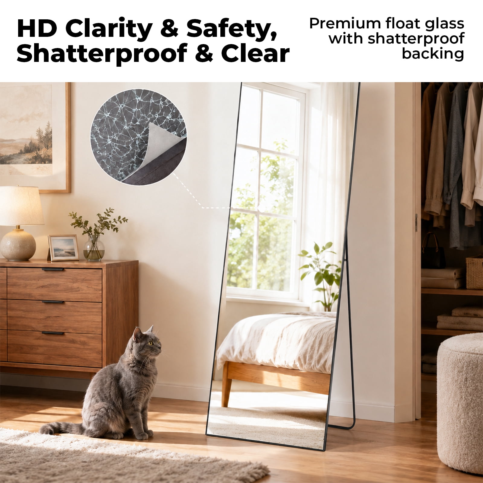 Alvantor Wall Full Length Mirror, Standing Mirror Full Body with Aluminium Frame, Cloakroom Modern Simple Home Decor, Can Be Hanging, Leaning or Wall