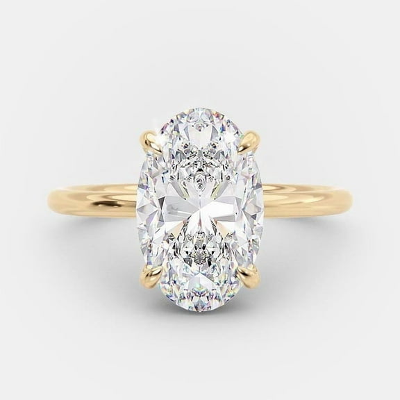 SOLITAIRE JEWELS 1.60CT Elongated Oval Solitaire Style Moissanite Engagement Ring in 10K Yellow Gold