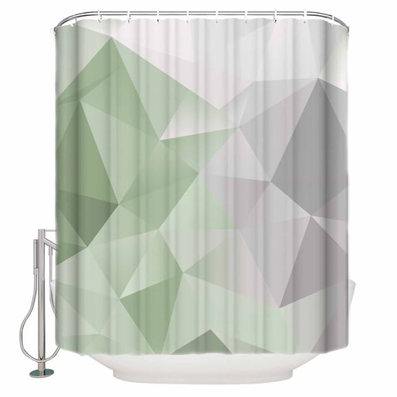 Fabric Shower Curtain, Sage Green and Grey Geometric Abstract 3D Art Shower Curtains with 12 Hooks Waterproof Machine Washable Bath Curtains for Bathroom, 48x 72in