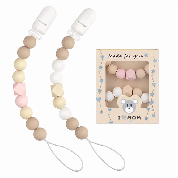 Bisitoy 2 Pack Pacifier Clips, Silicone Pacifier Holder with One Piece Design, BPA Free, Pacifier Chain with Clip for Teether Toys, Best Newborn Shower Gift for Boy 3 Month
