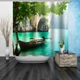 thumbnail image 2 of Topmail Cortina de Ducha Impermeable Cortina de baño 3D con 12 Ganchos 100% poliéster (Barco y Verde, 180*180cm), 2 of 5