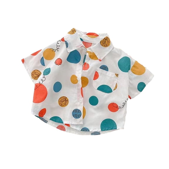 KyCheLot Toddler Boys Girls Button down Shirt Printed Short Sleeve Casual Cotton Shirts Summer 1-10 Years