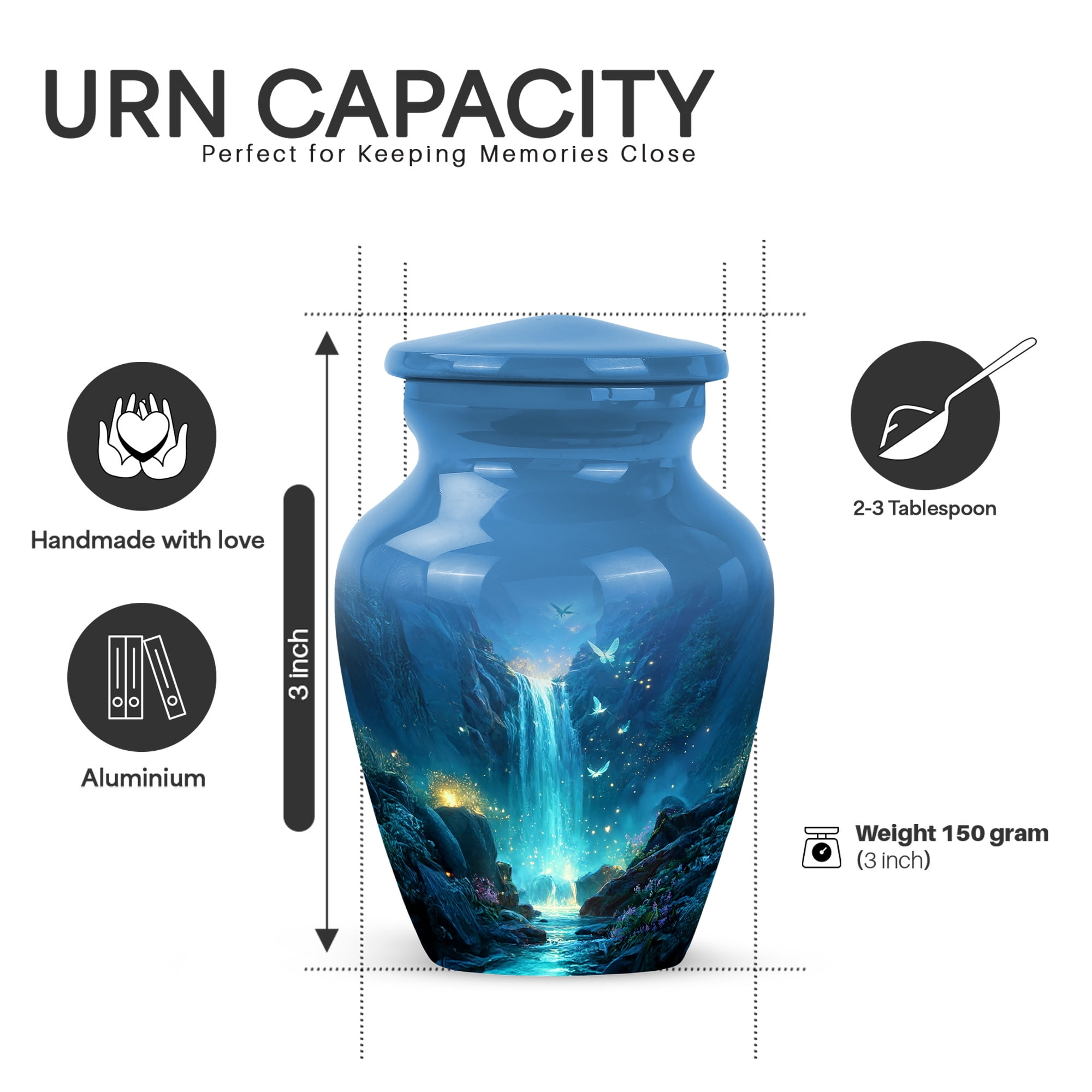 Yatskia Waterfall with Butterflies Little Funeral Keepsake Urns for Human Ashes Adult Mom and Dad, Decorative Large Cremation Urn for Adult Ash, (Classic 10 Inch and 3 Inch)