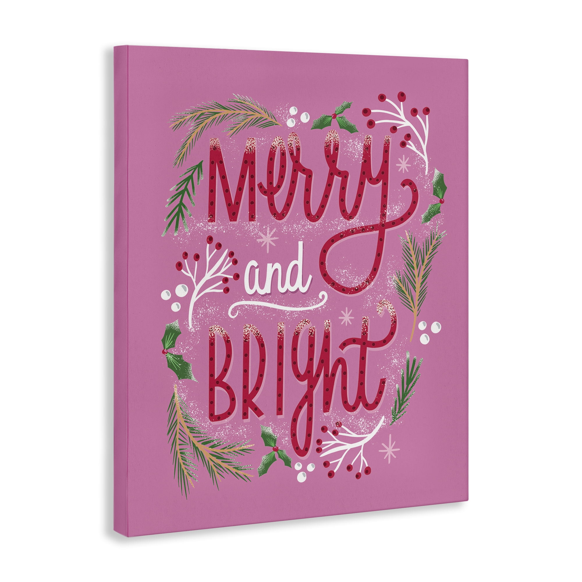 Stupell Industries Merry and Bright Pink Pine Holiday Painting Gallery Wrapped Canvas Art Prints Wall Art, 36 x 48