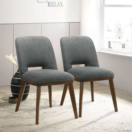 Noble House Pierce Blake Dining Chair Set Fabric Upholstery with Walnut Wood Legs Set of 2 Dark Grey and Brown