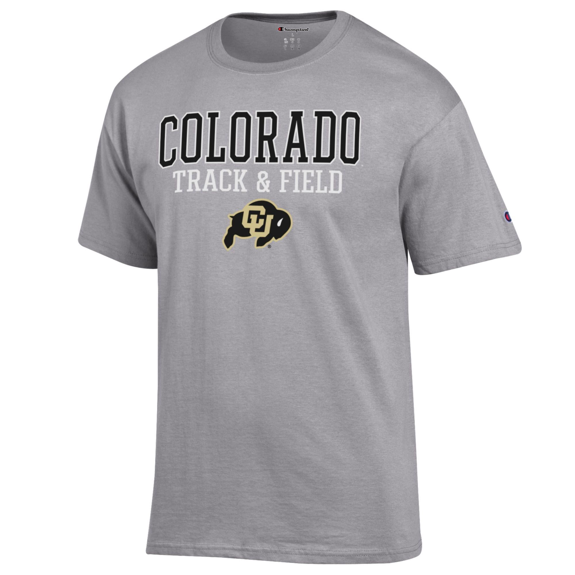 Men's Champion  Gray Colorado Buffaloes Track & Field Stack T-Shirt
