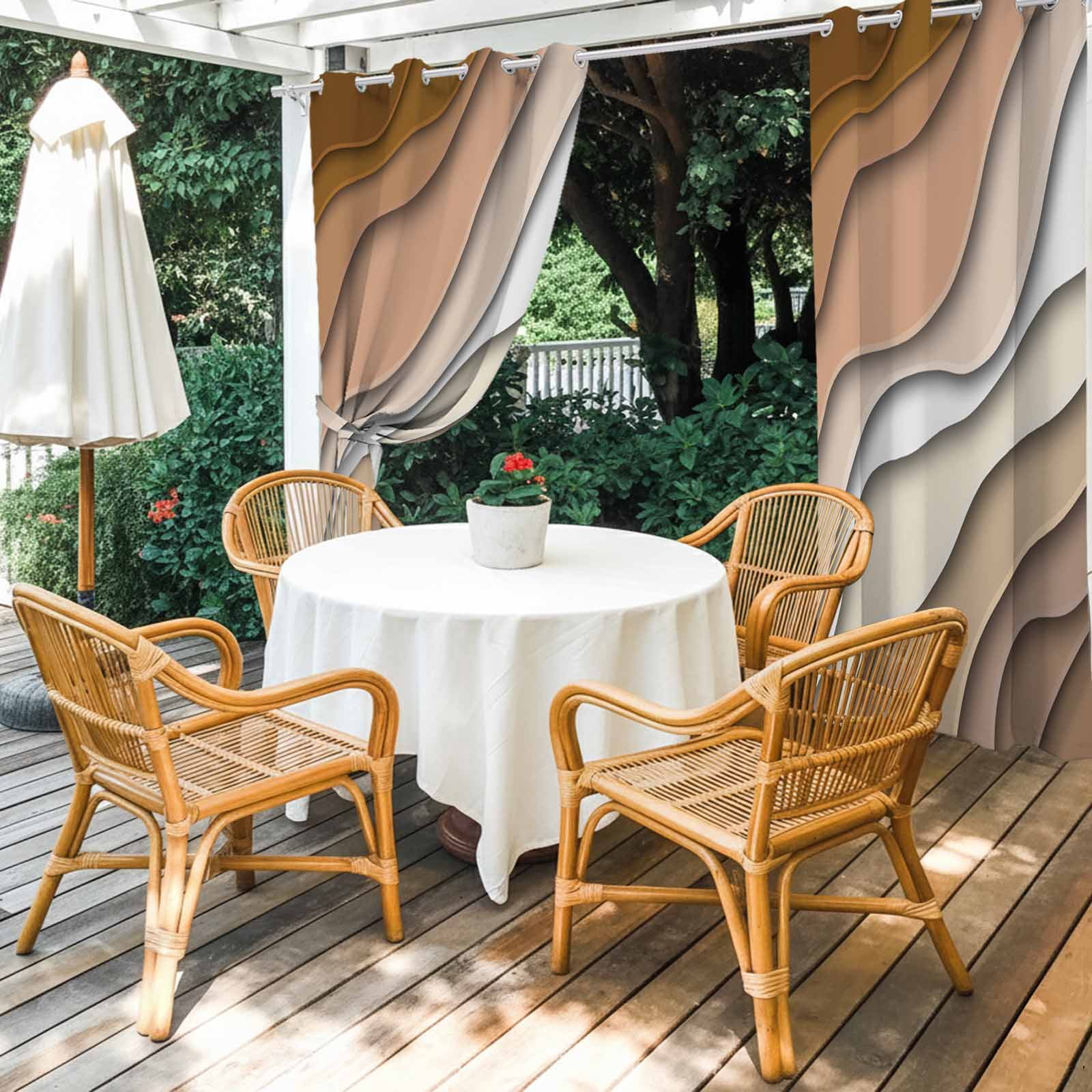 Outdoor Curtains for Patio Waterproof, Brown Ombre Windproof Pravicy Outside Porch Blackout Curtain, Modern Geometric Abstract Aesthetic Cream Sun Blocking Grommets Curtains for Cabana 54"x108"