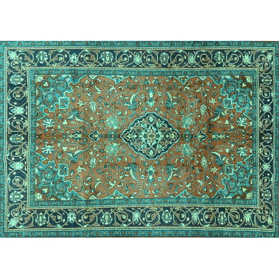 Ahgly Company Indoor Rectangle Persian Turquoise Blue Traditional Area Rugs, 5' x 8'