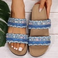 thumbnail image 3 of Modisza Summer Flat Sandals for Women Knitted Strap Comfortable Walking Slides Cork Footbed Beach Vacation Slippers Shoes Blue size 6, 3 of 7