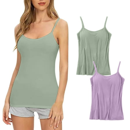 Mrat Lightly Padded Wireless Bra Women Camisole Built-In Bra Cup Strap Supportive Padded Tank Tops Layering Cami Undershirt for Yoga S-39 Green 3XL