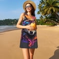 thumbnail image 3 of Balery Colorful Wolf Head Vestidos de verano para mujer con estampado: vestido holgado sin mangas, vestido playero informal y cómodo para días calurosos., 3 of 7