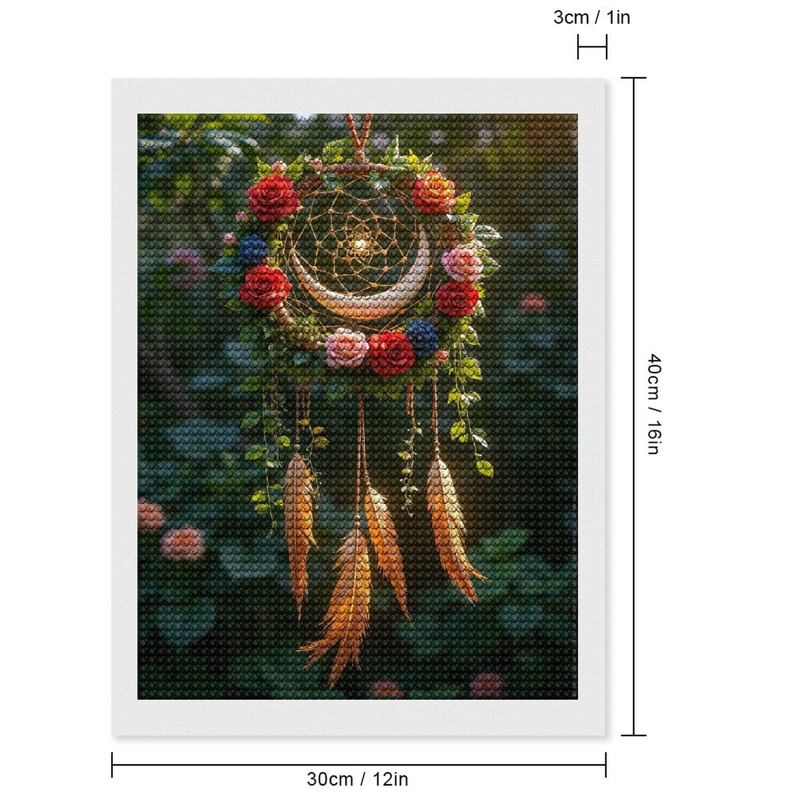Diamond Art Kits for Adults, Dreamcatcher Crescent Roses Feathers 5D Diamond Painting Kits for Adults Beginners, DIY Full Drill Diamond Painting, Gem Art and Crafts 12x16