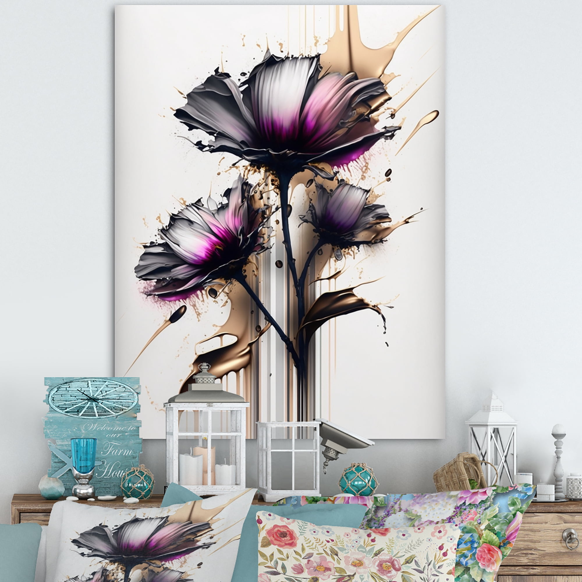 Designart Pink Daisy Flower On Abstract Fusion III Canvas Wall Art