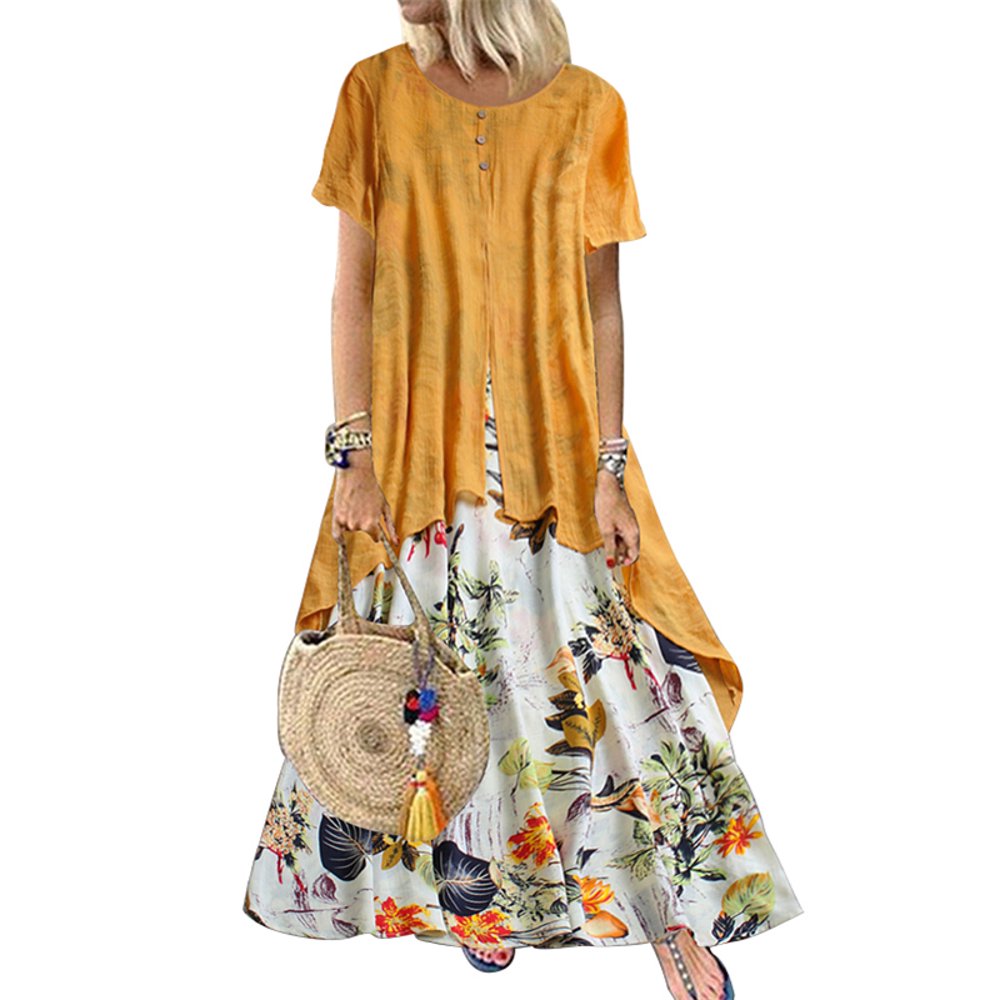 ZANZEA - ZANZEA Women Short Sleeve Round Neck Floral Beach Dress Ladies Maxi Dress Kaftan 