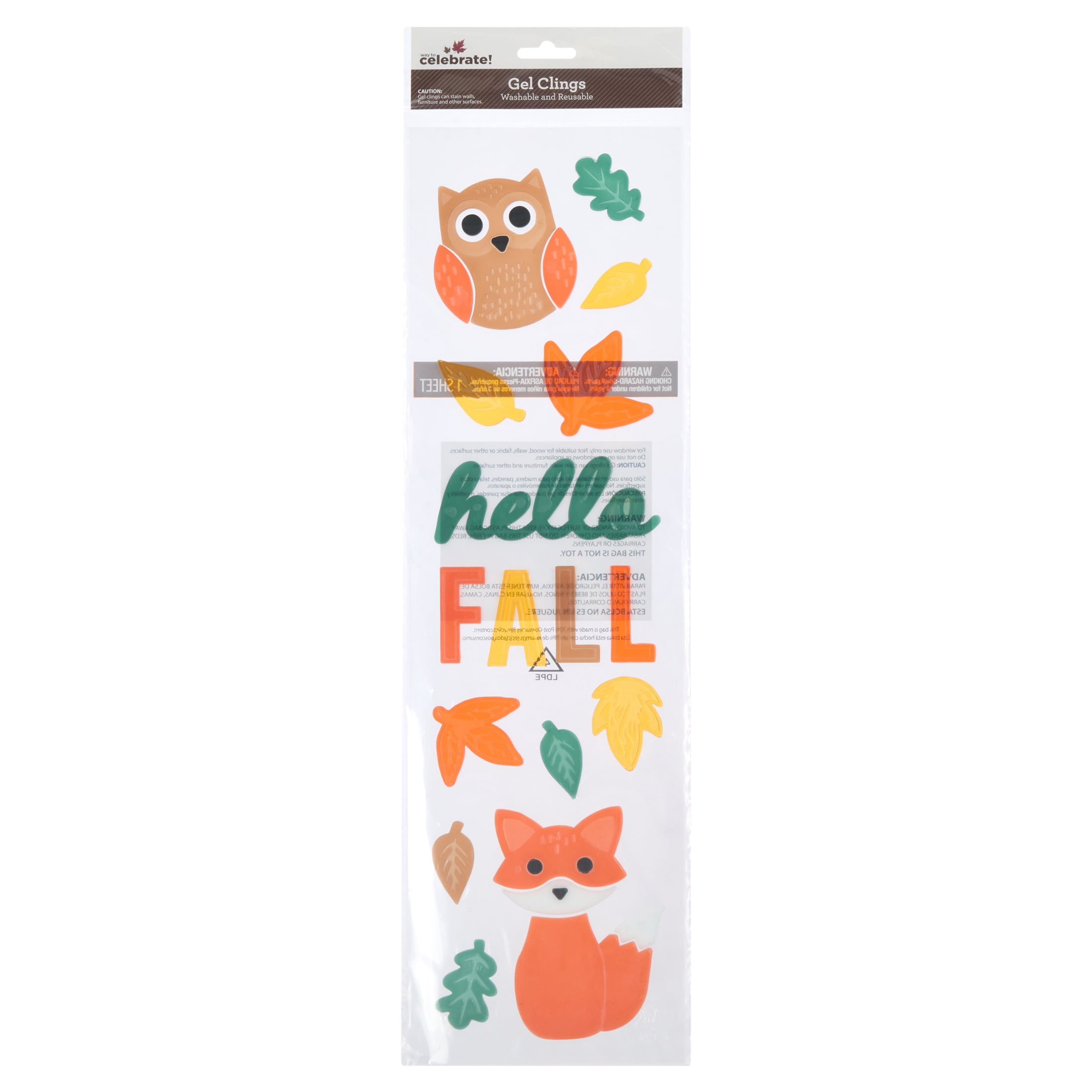 Hello Fall Gel Clings, Multicolor, 5.5" x 21", Fall by Way To Celebrate