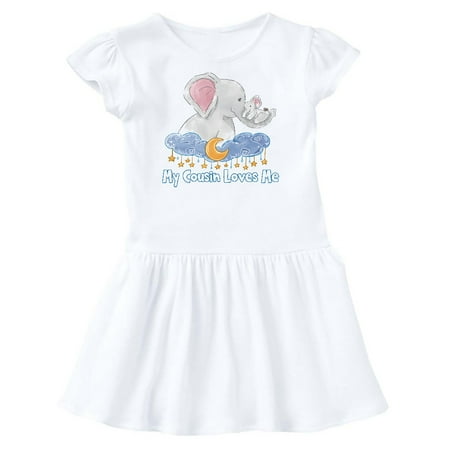 

Inktastic My Cousin Loves Me Cute Elephants Clouds Moon and Stars Gift Toddler Girl Dress