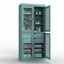 100% Solid Wood 32" Bathroom Cabinet with Clear Glass Doors, 2-Drawers and Adjustable Shelves