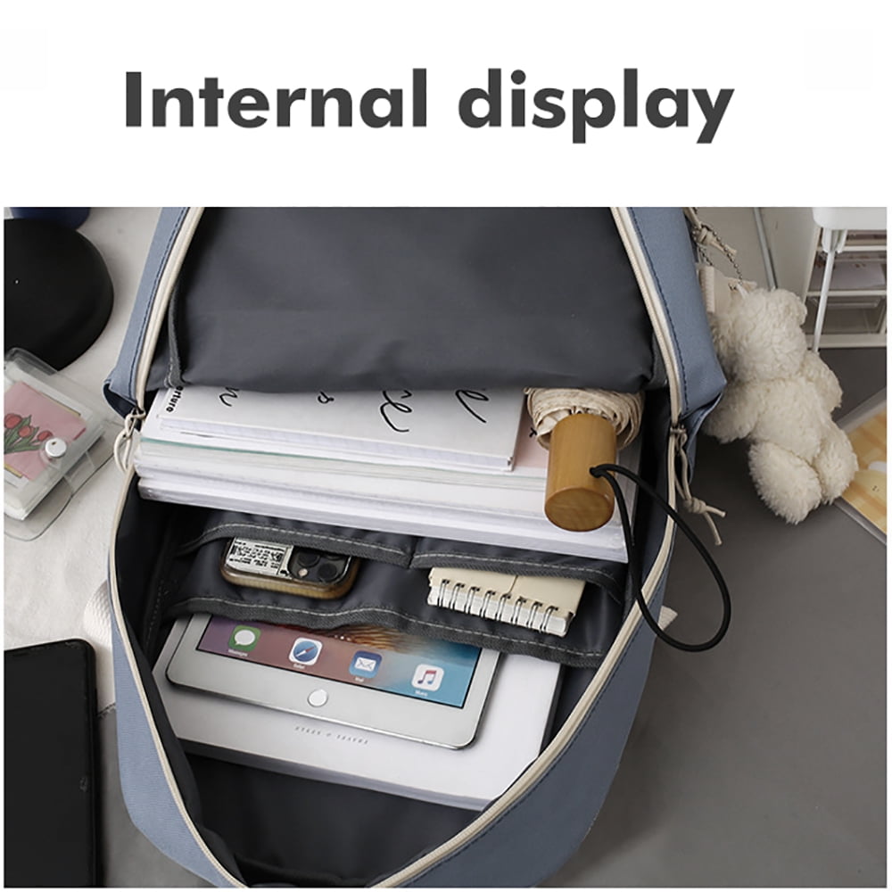 Sanmadrola 5PCS School Backpacks Cute Plush Bear Backpack Set with Pendants and Pins Accessories Kawaii Laptop Bag School Bags, Black