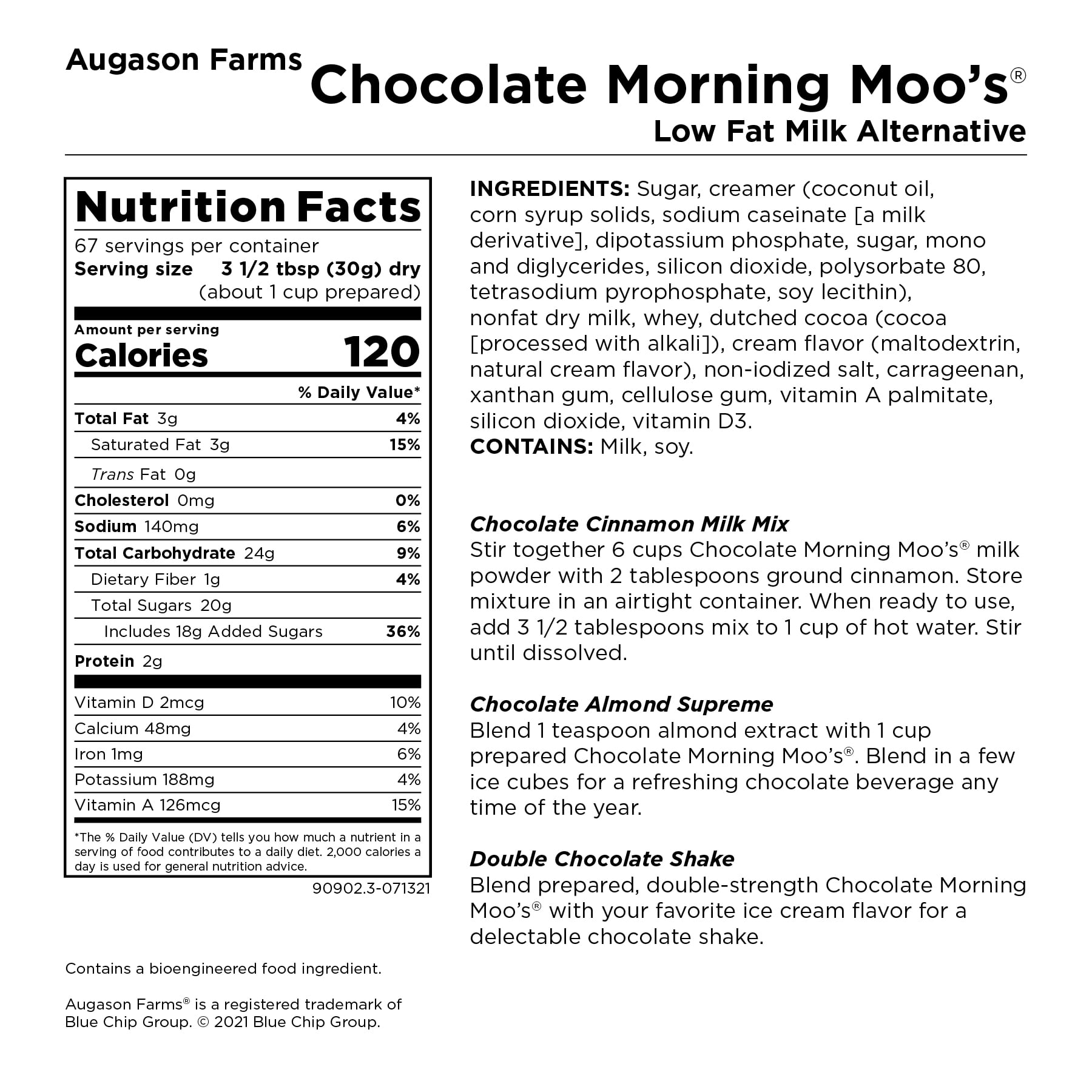 Chocolate Morning Moo's Lowfat Milk Alternative Powder, 67 Servings, 20 Year Shelf Life, Gluten Free - Canned Vitamin-Fortified Lowfat Whey-Based Chocolate Milk Powder, Emergency Food Supplies
