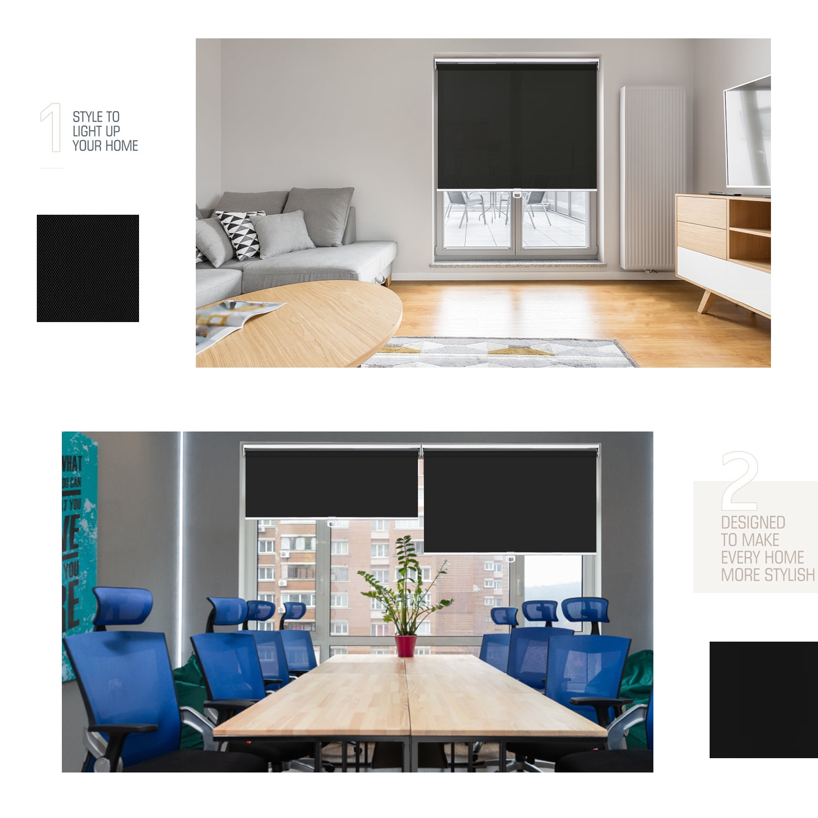 Keego Roller Shades Cordless Blackout Privacy Window Blinds Customizable Color and Size for Bedroom and Living Room Home and Office Privacy Customizable Color and Size Black 34"w x 60"h