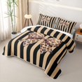 thumbnail image 3 of spefrowx Striped Leopard Print Bow Twin Quilt Set for Women, Beige Black Lines Twin Coverlet Set, 2-Piece, 3 of 7