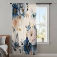 thumbnail image 4 of Vintage Blue Floral Sheer Curtains 96 Inches Long, Butterflies Flower Linen Light Filering Curtains, Privacy Drapes Simi Floor to Veiling Curtain for Living Room Bedroom Large Window Treatment, 4 of 9